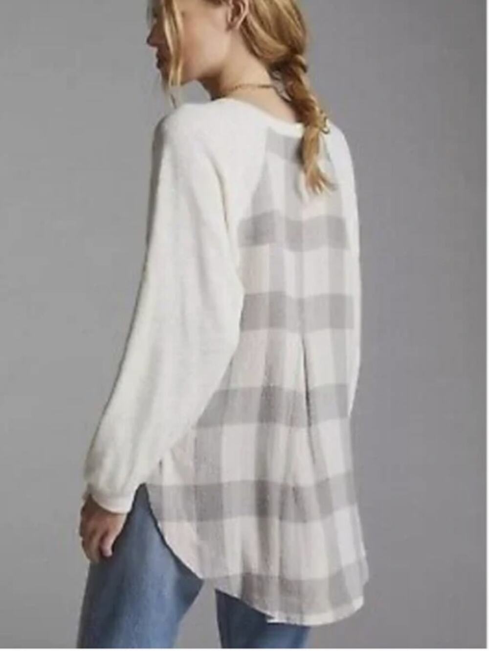 Anthropologie Pilcro Knit V-Neck Sweater with Plaid Back // XS